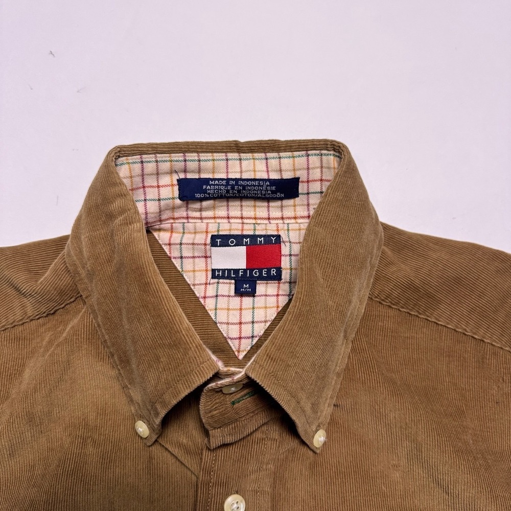 Tommy Hilfiger Shirt Mens Medium Button Down Brown Cotton Corduroy Workwear 90s - Picture 5 of 9